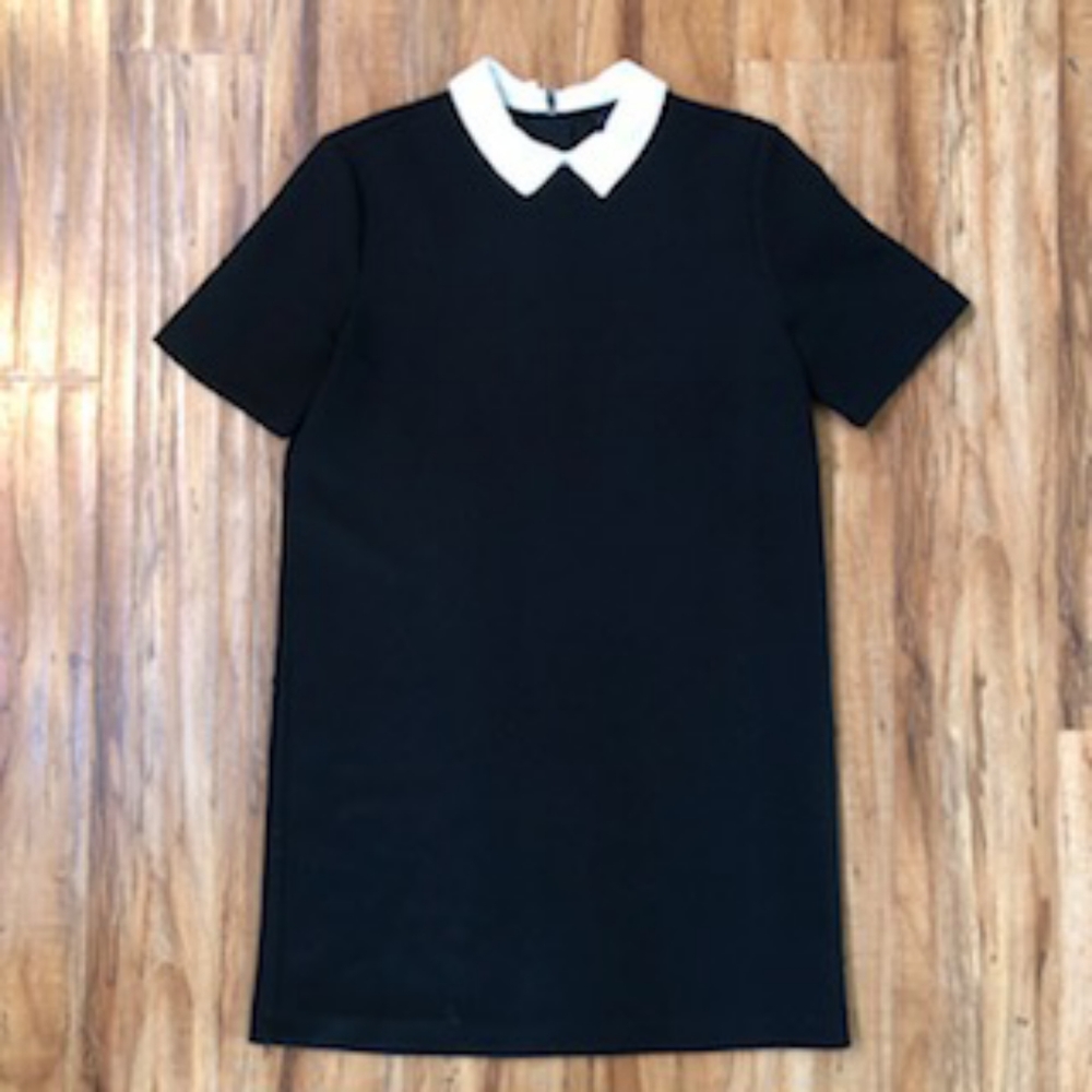 Zara black goth Wednesday Addams dress with white collar